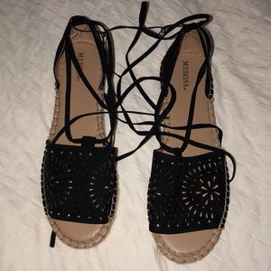 Black ankle tie sandals